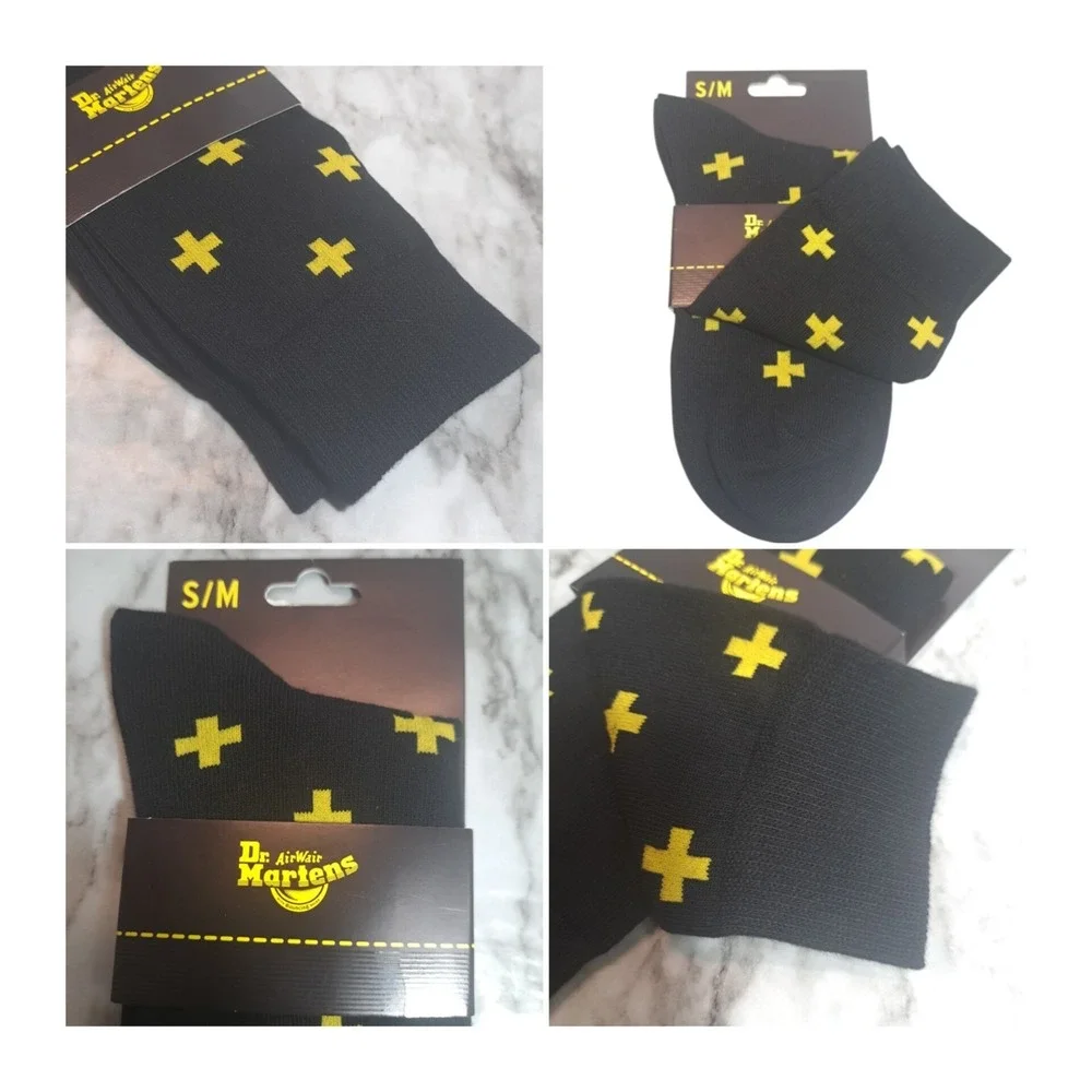 1 Pair Dr. Martens Size S/M (3-8) Cross Logo‎ Socks Black & Yellow